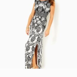 Lilly Pulitzer Hollis Maxi Dress Pineapple Paradise Black White Sleeveless